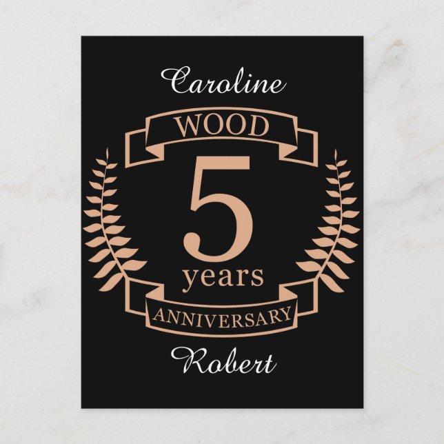 Wood wedding anniversary 5 years postcard (Front)