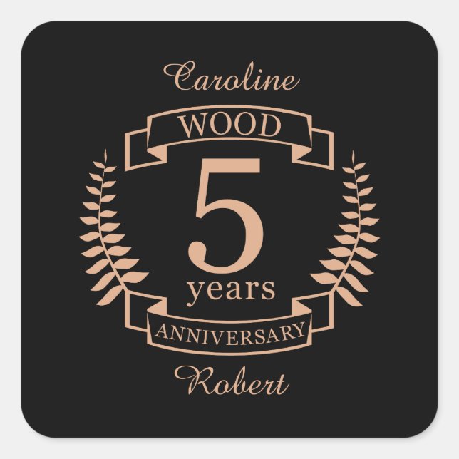 Wood wedding anniversary 5 years square sticker (Front)