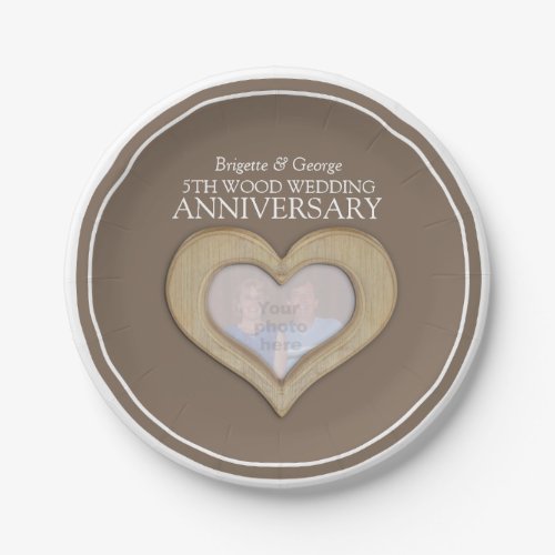 Wood wedding Anniversary photo heart paper plates