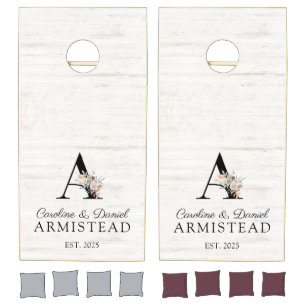 Wood Wedding Monogram Couple Cornhole Set