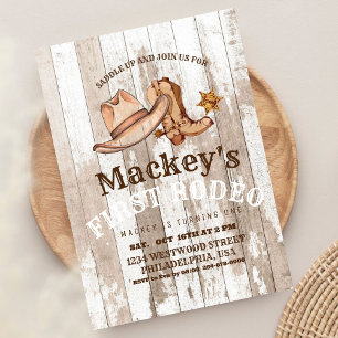 Wood   Western First Rodeo Birthday Party Invitation