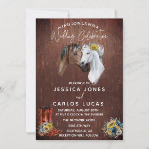 Wood Western Horse Boots Sunflower Watercolor Invitation