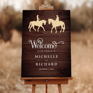 Wood Western Horse Riders Wedding Welcome Sign