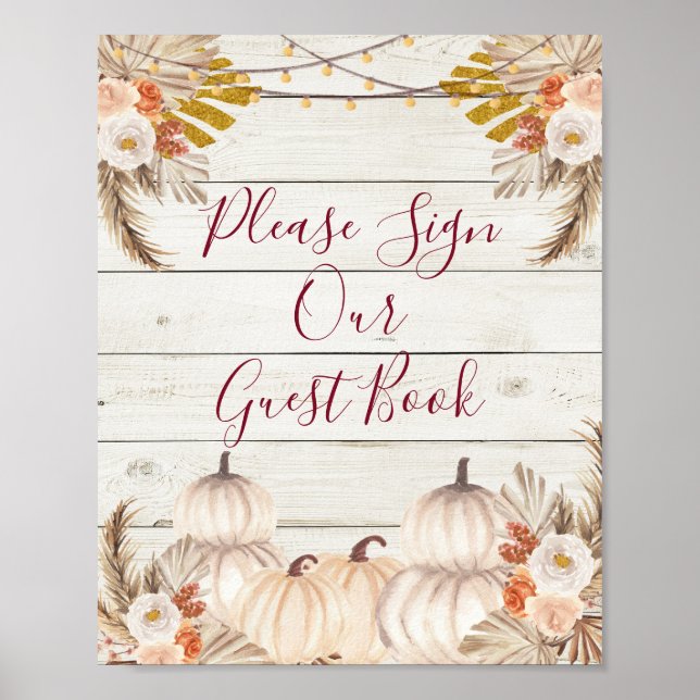 Wood White Cream Pumpkin Please Sign our Guest (Front)