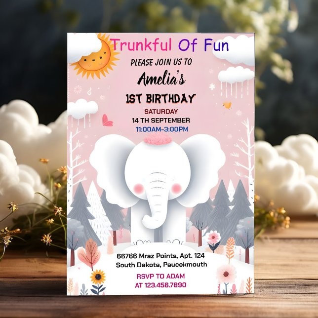 Wood White Elephant Birthday First 1st Birthday Invitation (Creator Uploaded)