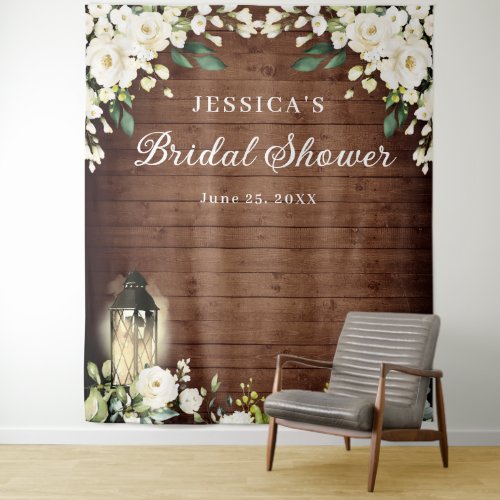 Wood White Rose Bridal Shower Photo Booth Backdrop