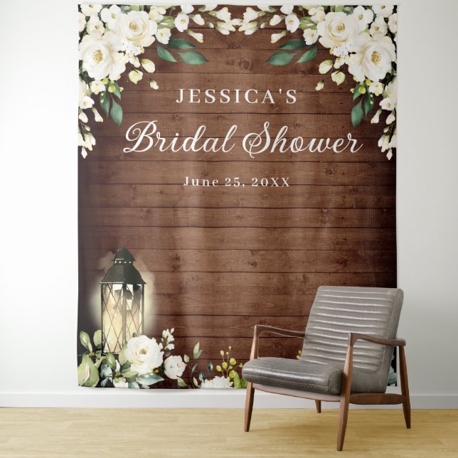 Wood White Rose Bridal Shower Photo Booth Backdrop (In Situ)