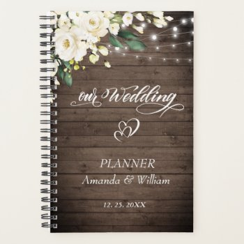 Wood & White Rose Greenery  Floral Wedding Planner by Elle_Design at Zazzle