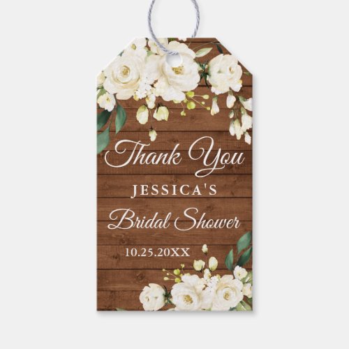 Wood  White Roses  Bridal Shower Favor Thank You Gift Tags