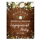 Wood & White Roses Floral Engagement Party Sign