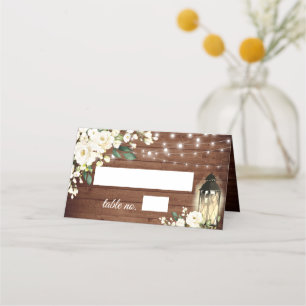 Wood & White Roses Floral Greenery Wedding Table P Place Card