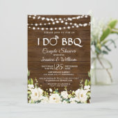 Wood & White Roses Floral I Do BBQ Couple Shower Invitation (Standing Front)