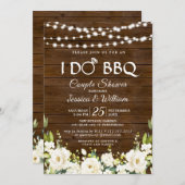 Wood & White Roses Floral I Do BBQ Couple Shower Invitation (Front/Back)