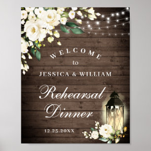 Wood & White Roses  Floral Rehearsal Dinner Sign