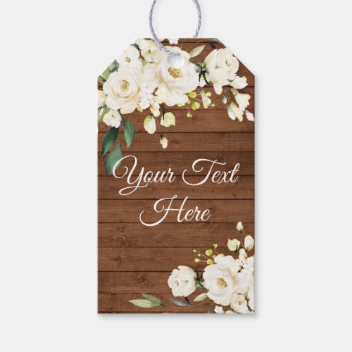 Wood  White Roses Greenery CUSTOM Favor Gift Tags