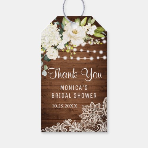 Wood  White Roses Greenery Rustic Favor Thank You Gift Tags