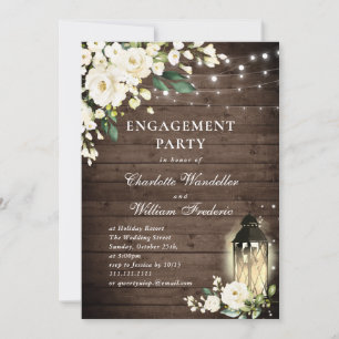 Wood White Roses & Lantern ENGAGEMENT PARTY Invitation