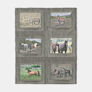 Wood window horses fleece blanket