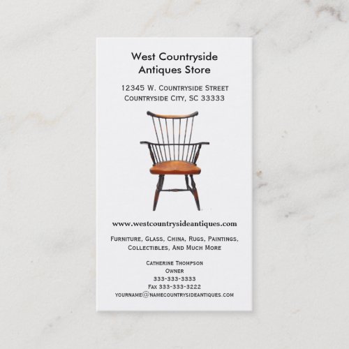 Wood Windsor Chair Furniture or Antique Store Business Card