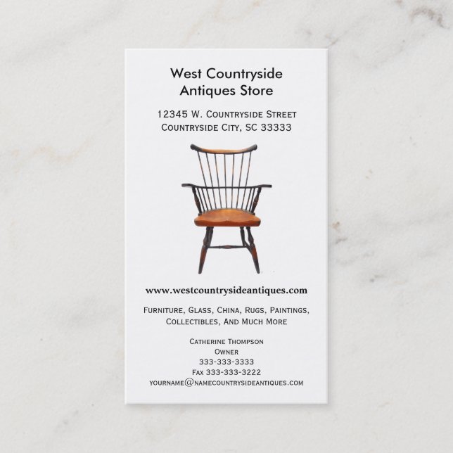 Wood Windsor Chair Furniture or Antique Store Business Card (Front)