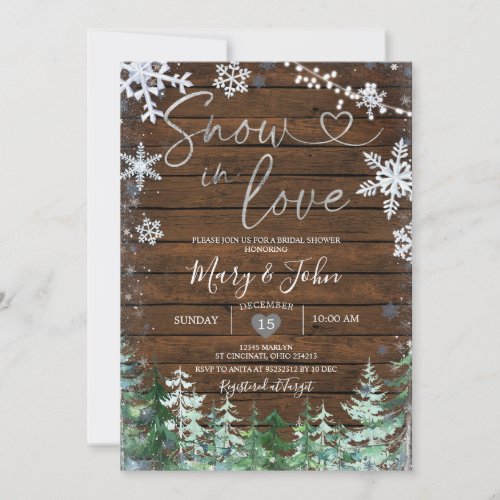 Wood Winter Snow in Love Snowflake Bridal Shower Invitation