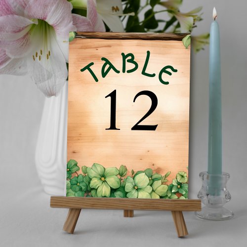 Wood with green vine St patricks day Irish wedding Table Number