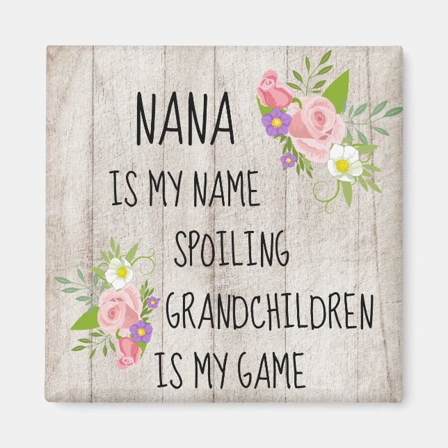 Wood with Pink Purple Floral Nana/Grandmother Magnet (Front)