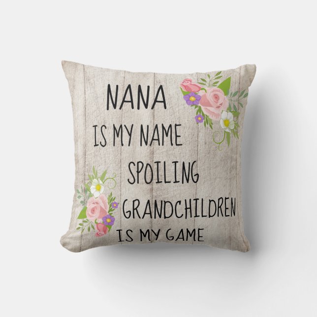 Wood with Pink Purple Floral Nana/Grandmother Throw Pillow (Front)