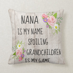 Wood with Pink Purple Floral Nana/Grandmother Throw Pillow