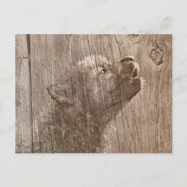 Wood Wolf Pup Art Postcard (Front)