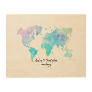 Wood World Map Wedding Guest Book Alternative Art