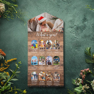 Wood Year in Review Multi Photo Collage Christmas All In One Invitation