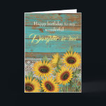 Wood Yellow Sunflowers Daughter In Law Birthday Card<br><div class="desc">A rustic teal wood,  lace and yellow sunflowers for my daughter-in-law birthday card. The inside card message can be personalized if wanted. The back has a wood and sunflower design. Please see all photos. This rustic daughter-in-law birthday card would make a wonderful keepsake for her.</div>