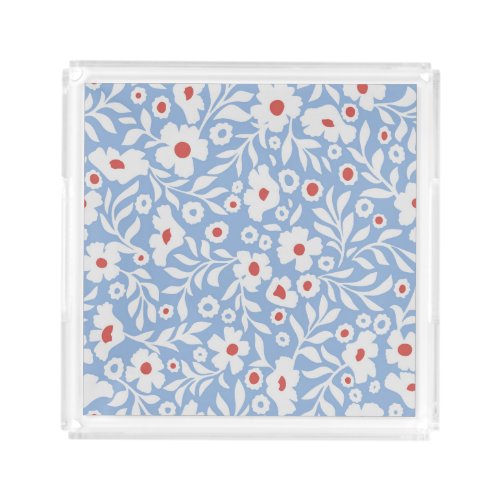 Woodblock Floral Pattern Acrylic Tray