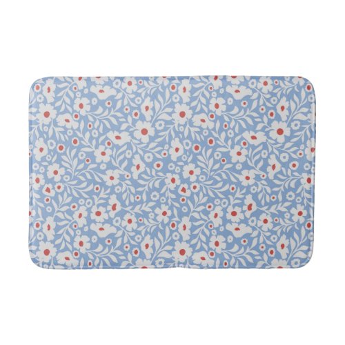 Woodblock Floral Pattern Bath Mat