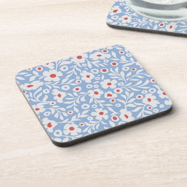 Woodblock Floral Pattern Beverage Coaster (Left Side)