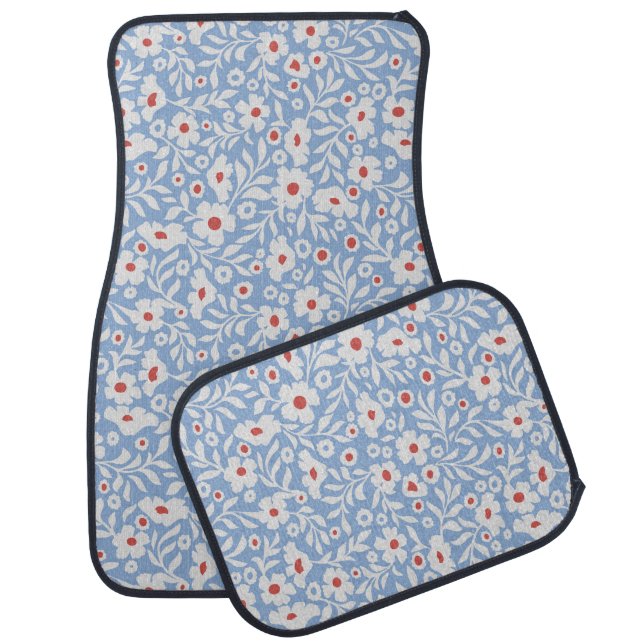 Woodblock Floral Pattern Car Floor Mat (Set)