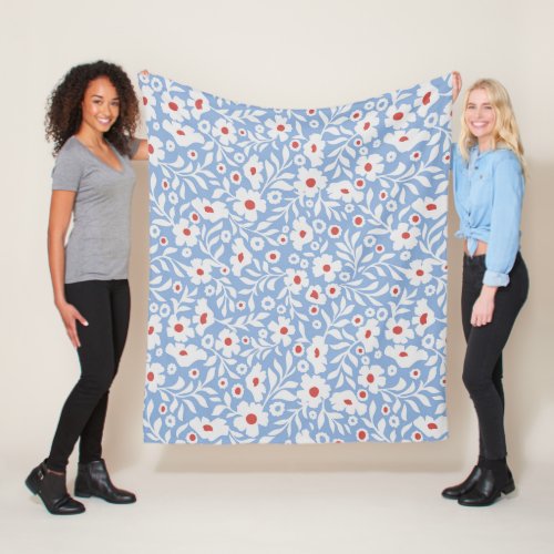 Woodblock Floral Pattern Fleece Blanket