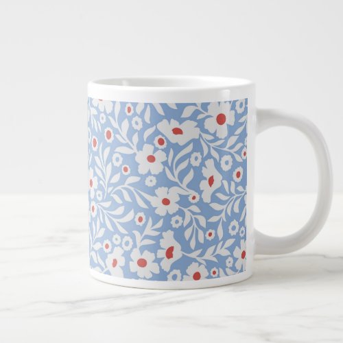 Woodblock Floral Pattern Giant Coffee Mug