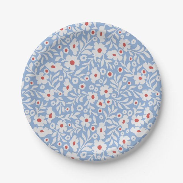 Woodblock Floral Pattern Paper Plates (Front)