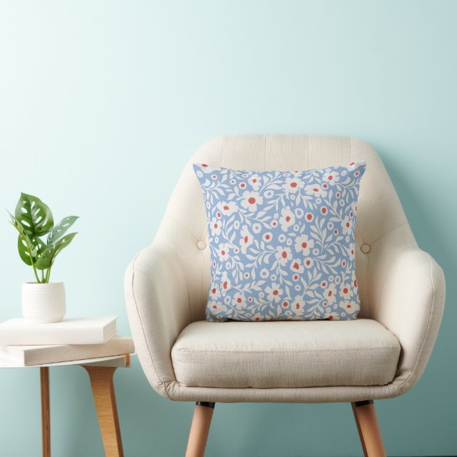 Woodblock Floral Pattern Throw Pillow (Chair)