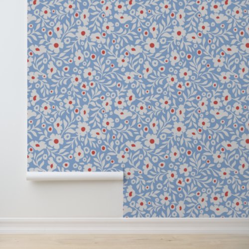 Woodblock Floral Pattern Wallpaper