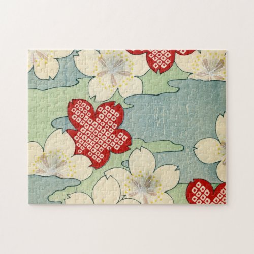 Woodblock Print of Dogwood Blossoms Jigsaw Puzzle