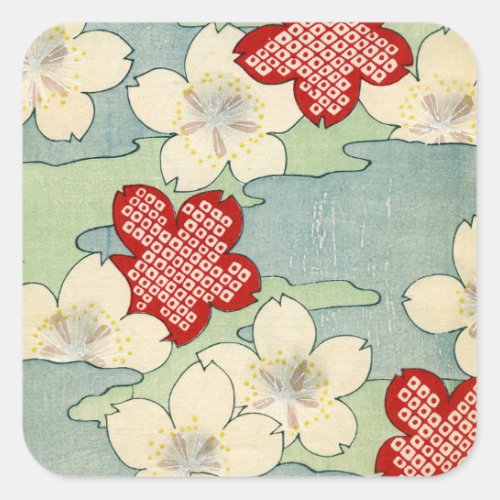 Woodblock Print of Dogwood Blossoms Square Sticker