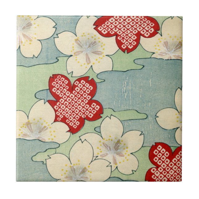 Woodblock Print of Dogwood Blossoms Tile (Front)