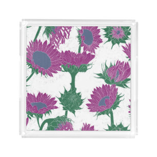 Woodblock Print Sunflower pink Acrylic Tray
