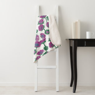 Woodblock Print Sunflower pink Sherpa Blanket