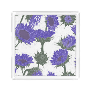 Woodblock Print Sunflower purple Acrylic Tray