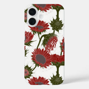 Woodblock Print Sunflower red iPhone 16 Case