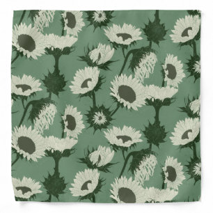 Woodblock Print Sunflower white Bandana